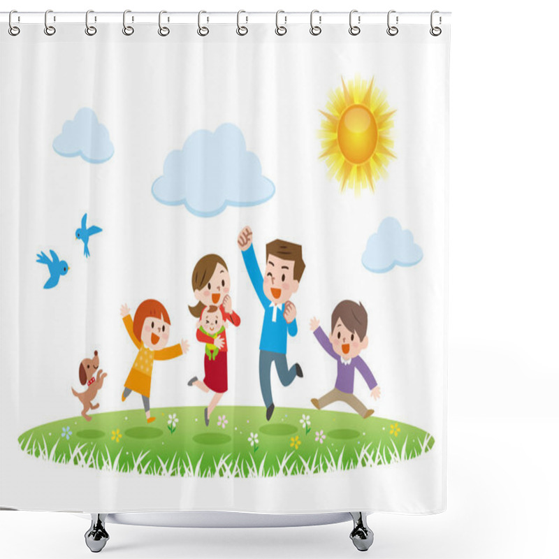 Personality  Happy Young Family. Vector Illustration. Shower Curtains