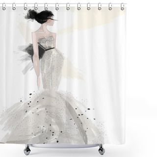 Personality  Fashion Illustration, Sketch Model In Grey Evening Dress Shower Curtains