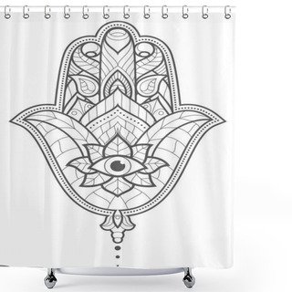 Personality  Indian Black Line Hand Hamsa Or Hand Of Fatima With Third Eye. Hand Drawn Shower Curtains