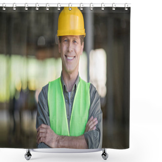 Personality  Mature Builder In Hard Hat Shower Curtains