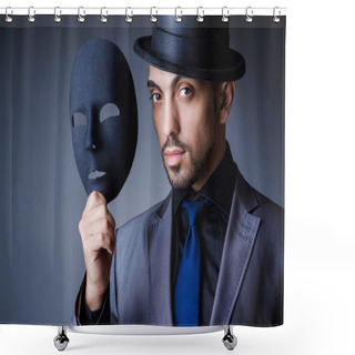 Personality  Man With Black Mask In Studio Shower Curtains