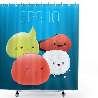 Personality  Vector Set Of Cute Faces. Shower Curtains