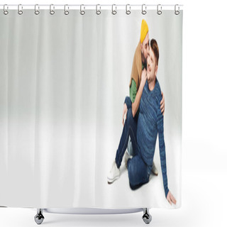 Personality  A Couple Sitting Peacefully On The Ground. Shower Curtains