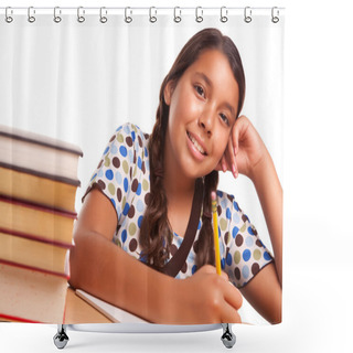 Personality  Smiling Hispanic Girl Studying Shower Curtains