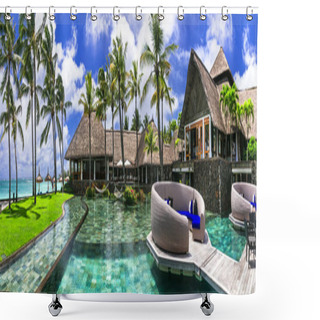 Personality  Exotic Tropical Vacation.beach Bar With Swim Pool. Relaxing Holidays. Shower Curtains