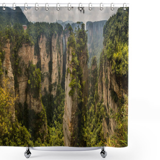 Personality  Natural Rock Bridge And Sandstone Landscape Of Wulingyuan Scenic And Historic Interest Area In Zhangjiajie National Forest Park In Hunan Province, China Shower Curtains