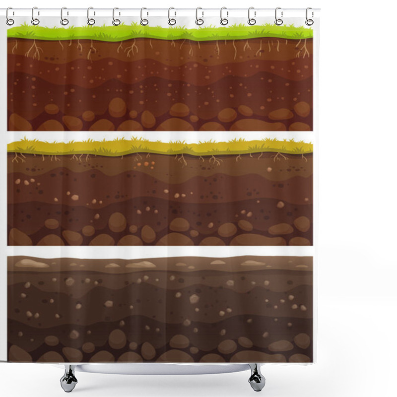 Personality  Seamless Soil Layers. Layered Dirt Clay, Ground Layer With Stones And Grass On Dirts Cliff Texture Vector Pattern Shower Curtains