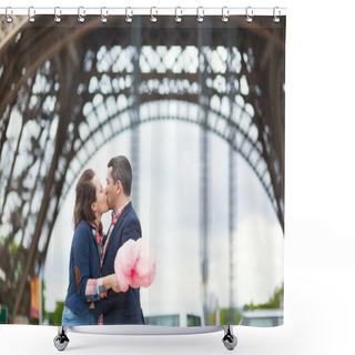 Personality  Couple With Cotton Candy Under The Eiffel Tower Shower Curtains