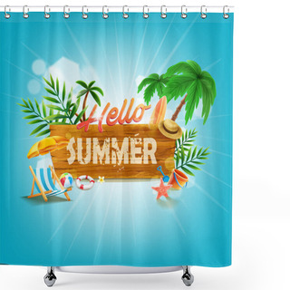 Personality  Hello Summer Card With Beach Recreation Shower Curtains