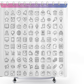 Personality  100 Thin Line Icons For Web And Mobile Shower Curtains