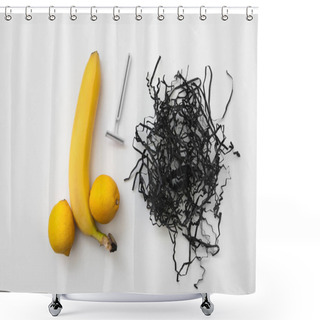 Personality  Banana And Lemon With Razor, Shaved Man Balls Shower Curtains