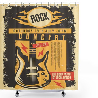 Personality  Grunge Poster Design For Rock Concert With Electric Guitar, Text And Grungy Stain Patterns On Old Paper Texture. Punk, Rock Or Heavy Metal Music Event Promotion. Artistic Vector Gig Party Advertisement. Shower Curtains