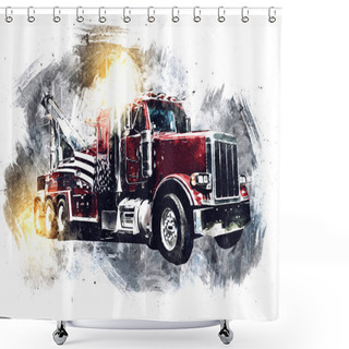 Personality  American Truck Illustration Color Isolated Art Vintage Retro Shower Curtains
