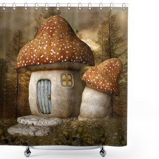 Personality  Mushroom House In Forest Shower Curtains