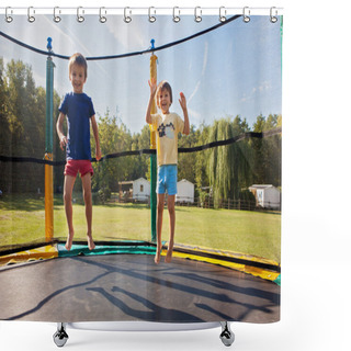 Personality  Two Sweet Kids, Brothers, Jumping On A Trampoline, Summertime, H Shower Curtains