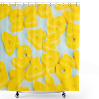Personality  Selective Focus Of Yellow Plastic Numbers On Blue Background Shower Curtains