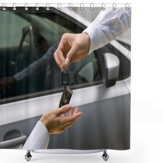 Personality  Woman Receiving Car Key From Man Shower Curtains