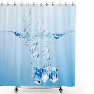 Personality  Pure Water With Splash, Bubbles And Ice Cubes On Blue Background Shower Curtains