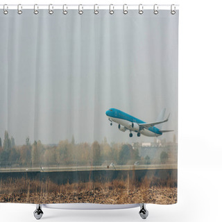 Personality  Flight Departure Of Commercial Airplane On Airport Runway Shower Curtains