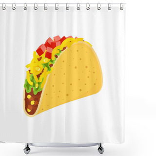 Personality  Cute Cartoon Mexican Tacos Characters Isolated On White, Delicious Fastfood Yellow Tacos With Beef And Chicken, Green Salad And Red Tomato For Cafe Party, Restaurant Season Offer Design Shower Curtains