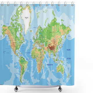 Personality  World Map With Labeling. Shower Curtains