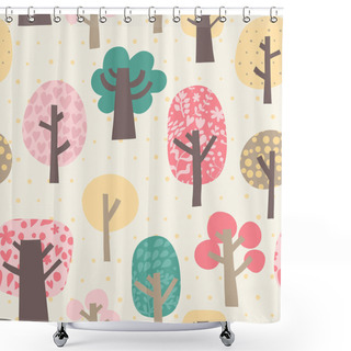Personality  Cute Vector Pattern With Vintage Forest.Copy That Square To The Side And You'll Get Seamlessly Tiling Pattern Which Gives The Resulting Image The Ability To Be Repeated Or Tiled Without Visible Seams. Shower Curtains