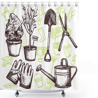 Personality  Garden Tools Sketch Concept Shower Curtains