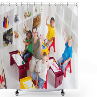 Personality  Preschool Teacher And Students In Classroom Shower Curtains
