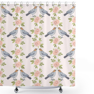 Personality  Spring Floral Pattern With Birds Shower Curtains
