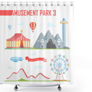 Personality  Set Of Amusement Park Elements - Modern Vector Illustration Shower Curtains