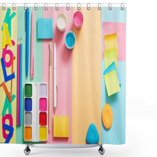 Personality  School Supplies At  Colorful Paper Background Texture Shower Curtains
