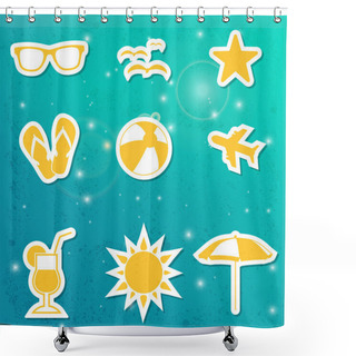 Personality  Set Of Travel Icons Shower Curtains