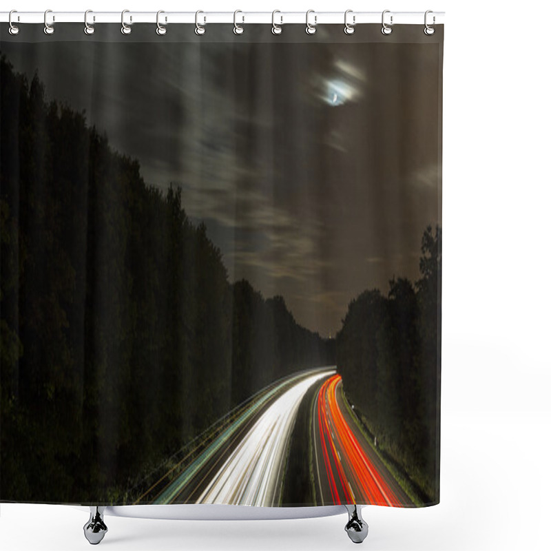 Personality  Long Time Exposure Freeway Cruising Car Light Trails Streaks Of Light Speed Highway Moon Cloudy Shower Curtains