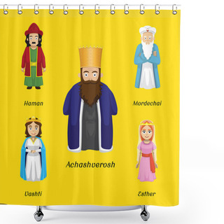 Personality  Purim Characters Cartoon Vector Illustration Shower Curtains