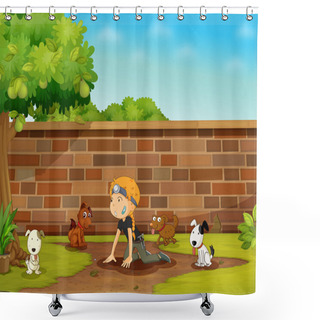 Personality  Girl And Her Dogs Shower Curtains