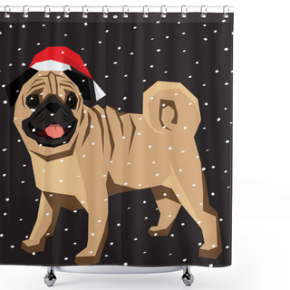Personality  Pug In Christmas Santa Hat Shower Curtains