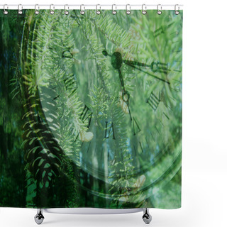 Personality  Christmas Clock With A Pine Branch. Shower Curtains