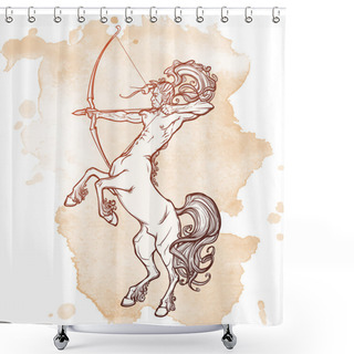 Personality  Rearing Centaur Holding Bow And Arrow. Vintage Style Sketch. Shower Curtains