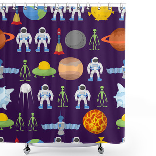 Personality  Cosmos Seamless Background, Ornament. Spacecraft Rockets And UFO Shower Curtains