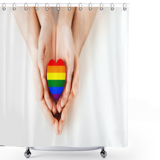 Personality  Male And Female Hands Holding Rainbow Heart Shower Curtains