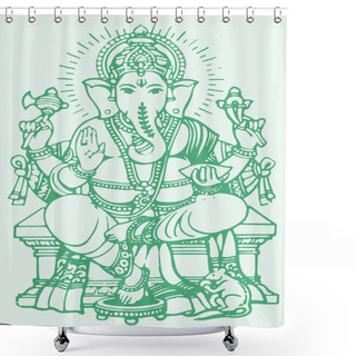 Personality  Drawing Or Sketch Of Lord Vinayaka Or Ganesha Creative Outline Editable Vector Illustration Shower Curtains