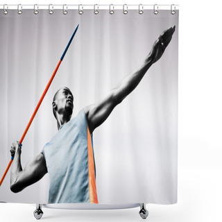 Personality  Sportsman Practising Javelin Throw Shower Curtains