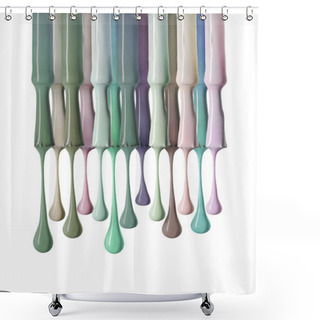 Personality  Wet Brushes With Variation Of Green Pastel Nail Polish Isolated On White Shower Curtains