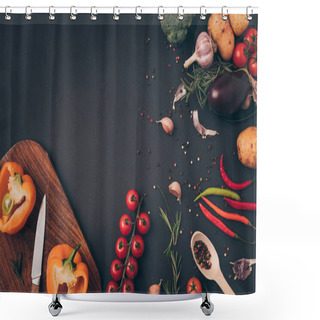 Personality  Top View Of Vegetable Ingredients For Dish On Gray Table Shower Curtains