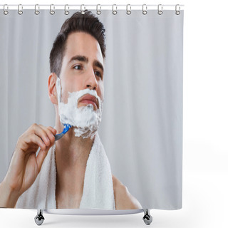 Personality  Photo Of Handsome Man Shaving His Face Shower Curtains
