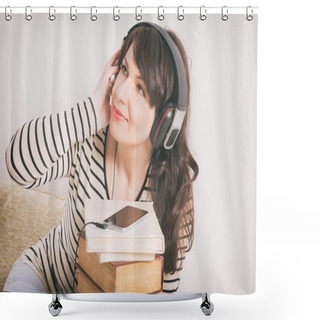 Personality  Woman Listening An Audiobook Shower Curtains