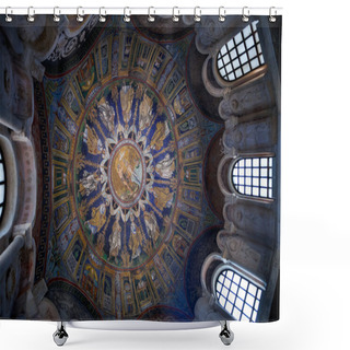 Personality  Dark Blue Ceiling Mosaic Of The Neoniano Baptistery In Ravenna Shower Curtains