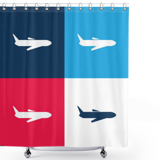 Personality  Airplane Blue And Red Four Color Minimal Icon Set Shower Curtains