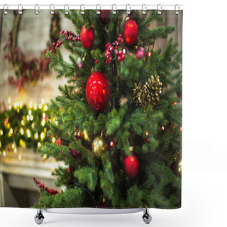 Personality  Fir Tree With Christmas Decorations  Shower Curtains