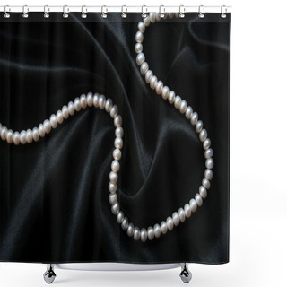 Personality  White Pearls On The Black Silk Shower Curtains